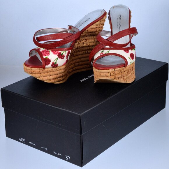 Dolce & Gabbana Real Cork Leather Platform Wedge Sandals in Box Size 37 - Picture 6 of 8